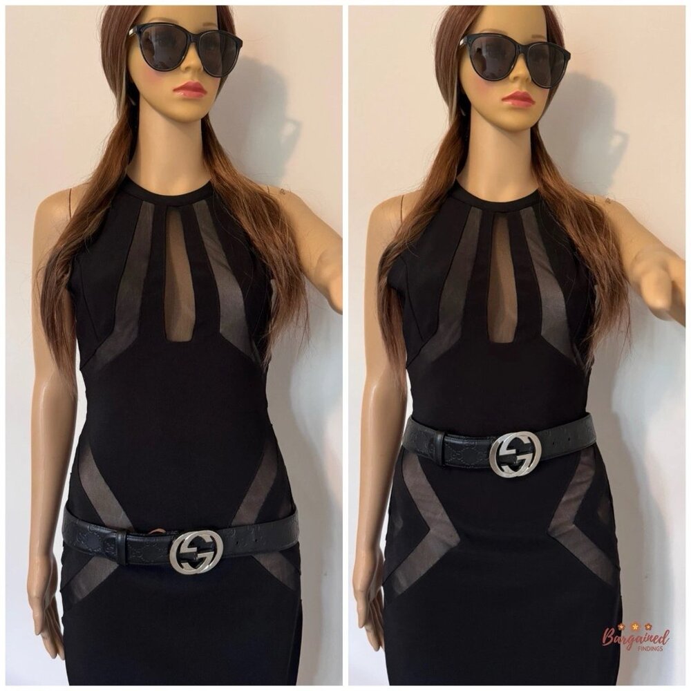 Auth Gucci Black Guccissima Leather Silver Interlocking G Buckle Belt 95/38 - Picture 10 of 13